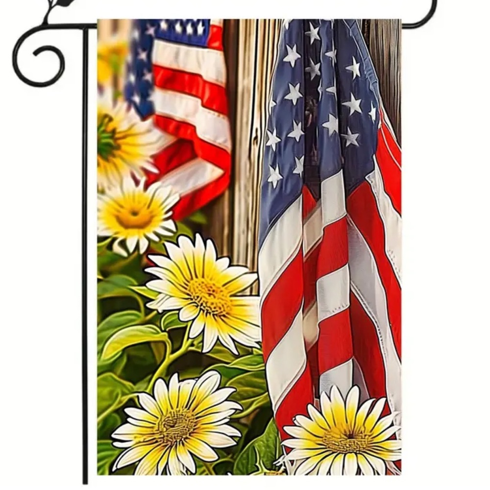 NIP Burlap Double Sided Garden Flag  1pc, 12” x 18” 4th of July Sunflowers